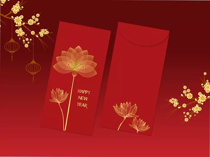 Mau bao li xi truyen thong Mau do vang chu dao hoa tiet hoa van chu Han hinh anh rong phuong. 1