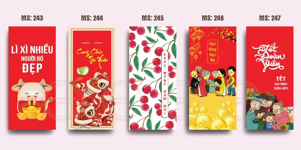 In Bao Lì Xì Mẫu bao lì xì truyền thống, hình ảnh ông thần tài, chữ Phúc Lộc Thọ nổi bật.