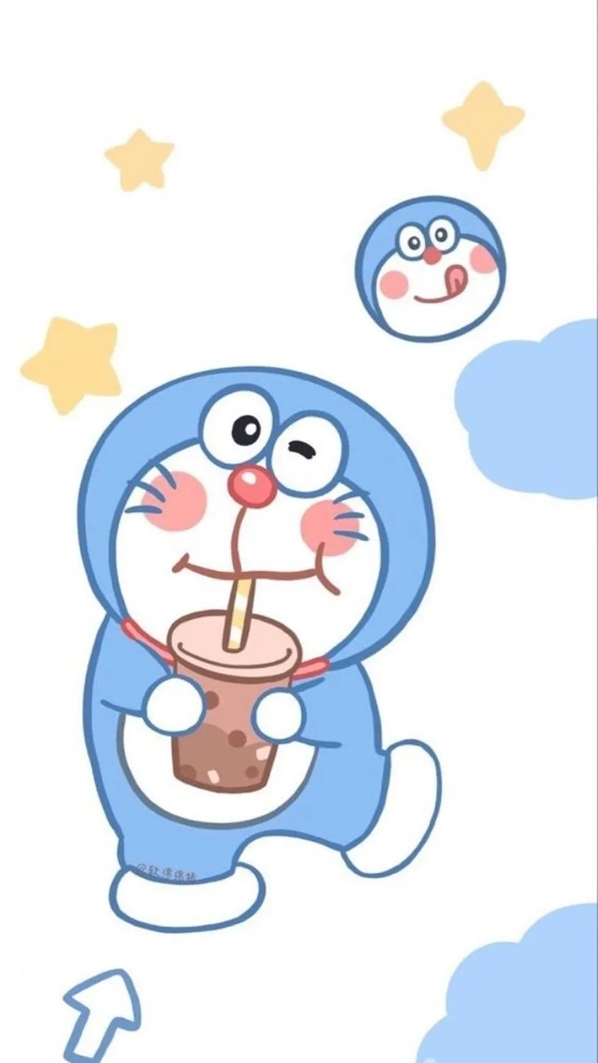 Hình nền Doremon uống trà sữa