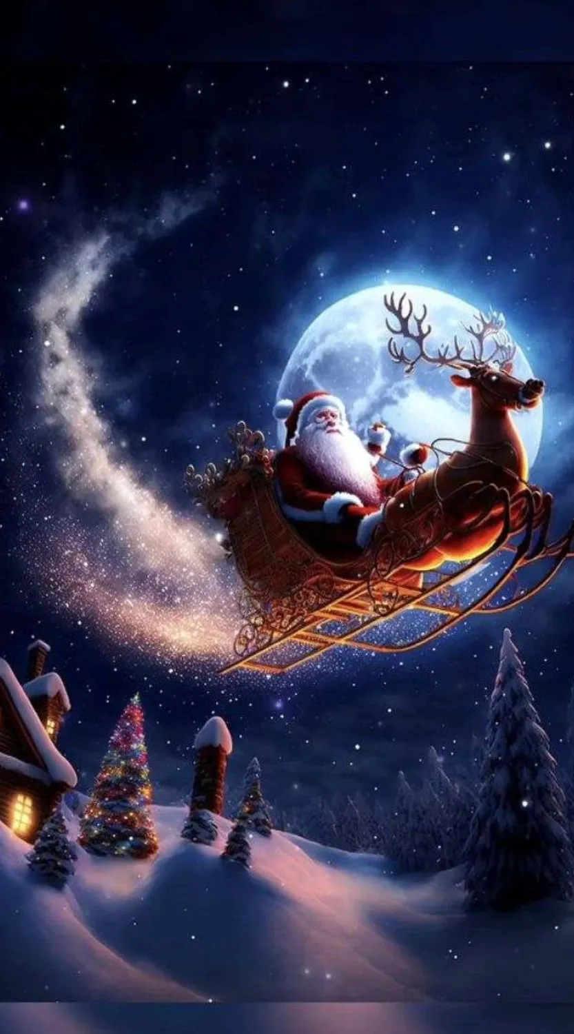 Ông già Noel cưỡi tuần lộc bay trên trời