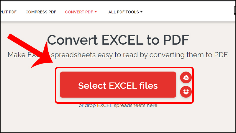 Nhấn vào Select EXCEL files để tải file chuyển đổi lên Nhấn vào Select EXCEL files để tải file chuyển đổi lên