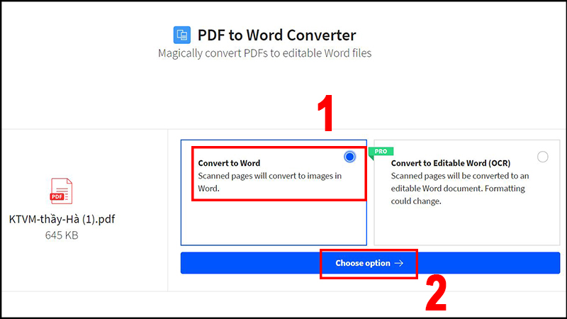 Lựa chọn cách chuyển đổi và bắt đầu xuất file Word Lựa chọn cách chuyển đổi và bắt đầu xuất file Word