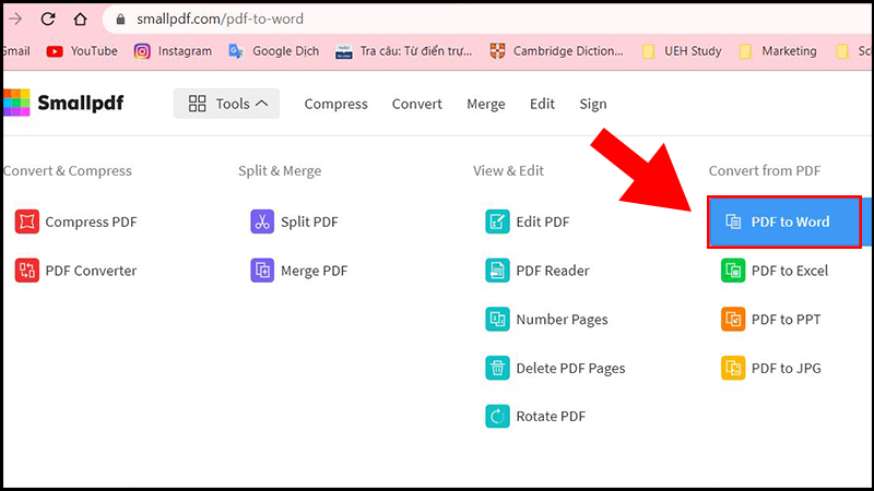 Truy cập vào trang web của SmallPDF Truy cập vào trang web của SmallPDF