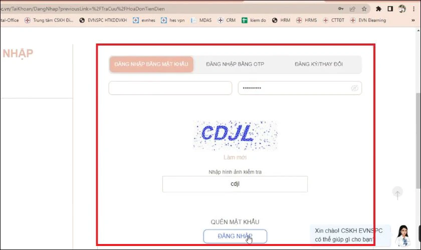 Bạn Đã Biết Cách Tra Cứu Tiền Điện Này Chưa? Đơn Giản Hơn Bạn Nghĩ! Nhấn Đăng nhập bằng mật khẩu, nhập mã khách hàng và mật khẩu
