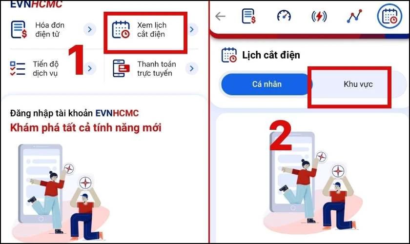 Bí kíp tra cứu lịch cắt điện toàn quốc: Không bao giờ bị động! Ấn vào mục Xem lịch cắt điện và chọn Khu vực
