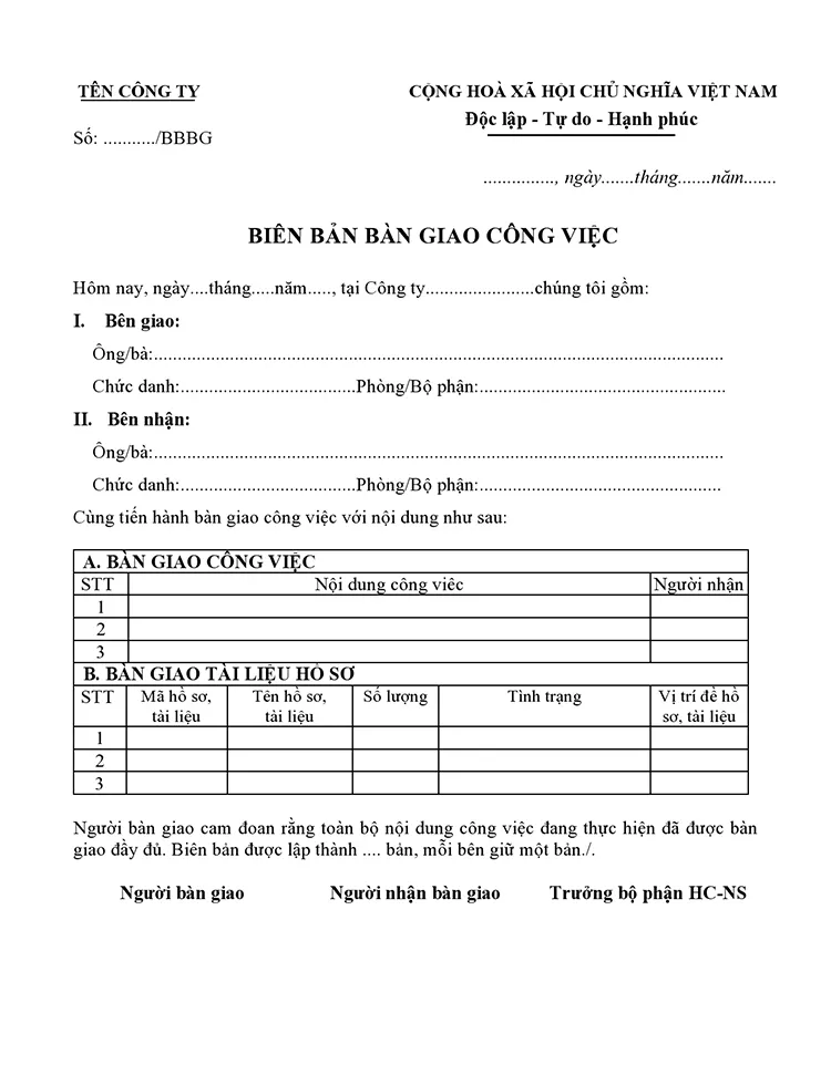 Mẫu Biên Bản Bàn Giao Phổ Biến Nhất Hiện Nay: Bạn Đã Có Chưa? bien ban ban giao innhanh.pro .vn01