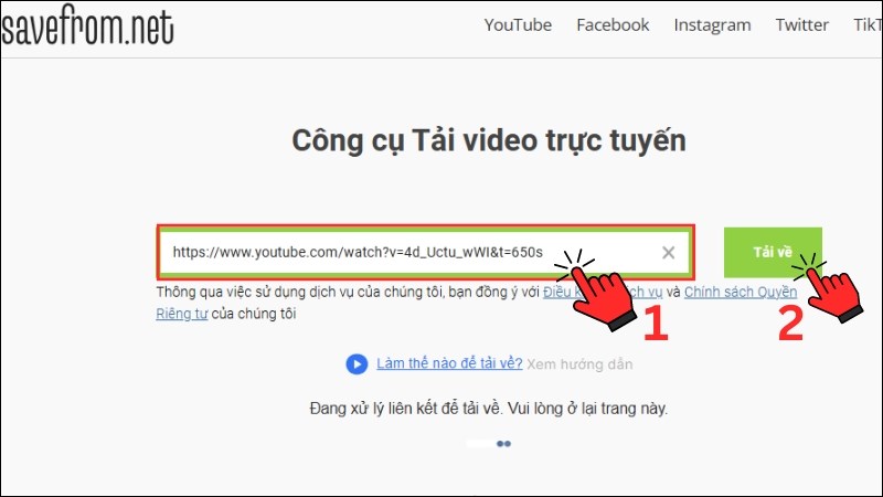 Dán link video vào khung URL trên Savefrom.net Dán link video vào khung URL trên Savefrom.net