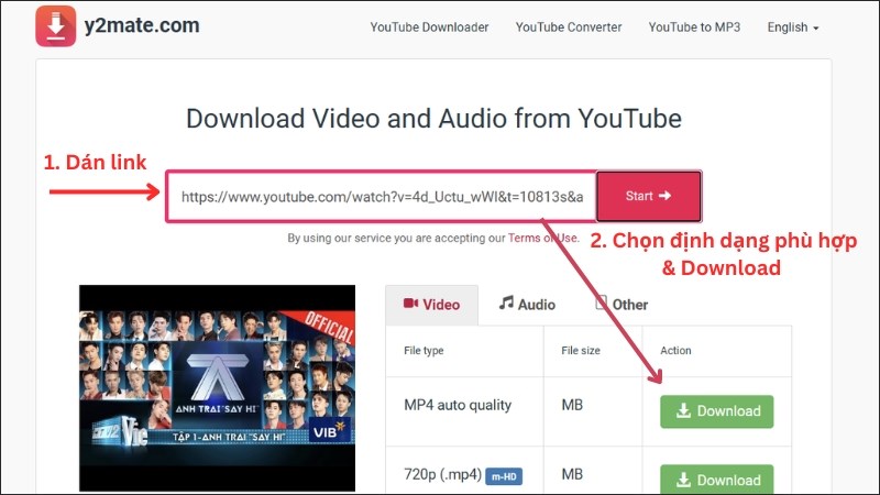Dán link video vào khung URL trên Y2mate.com Dán link video vào khung URL trên Y2mate.com