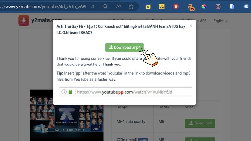Chờ web xử lý đến khi hiện nút Download Chờ web xử lý đến khi hiện nút Download