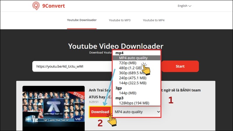 Chọn định dạng, dung lượng download video Chọn định dạng, dung lượng download video