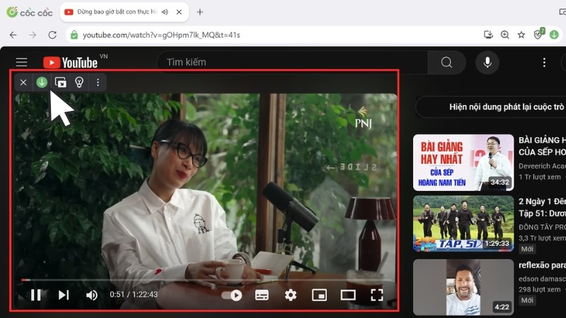 Mở thanh công cụ downloa góc trái trên video Mở thanh công cụ downloa góc trái trên video