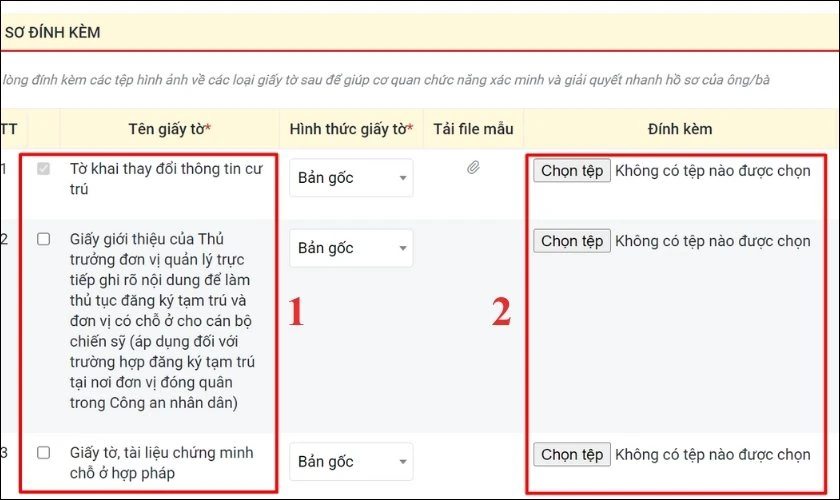 Không cần đi lại! Đăng ký tạm trú online ngay và luôn. Lựa chọn loại giấy tờ khai báo và nhấn Chọn tệp