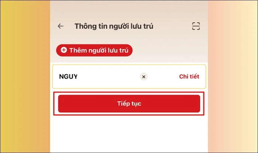 Không cần đi lại! Đăng ký tạm trú online ngay và luôn. Nhấn chọn Tiếp tục