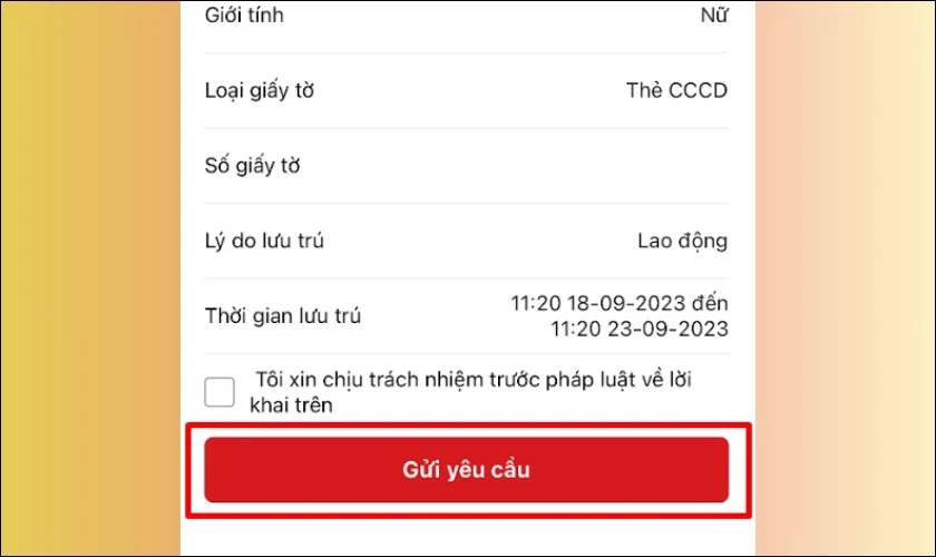 Không cần đi lại! Đăng ký tạm trú online ngay và luôn. Kiểm tra lại thông tin và chọn Gửi yêu cầu