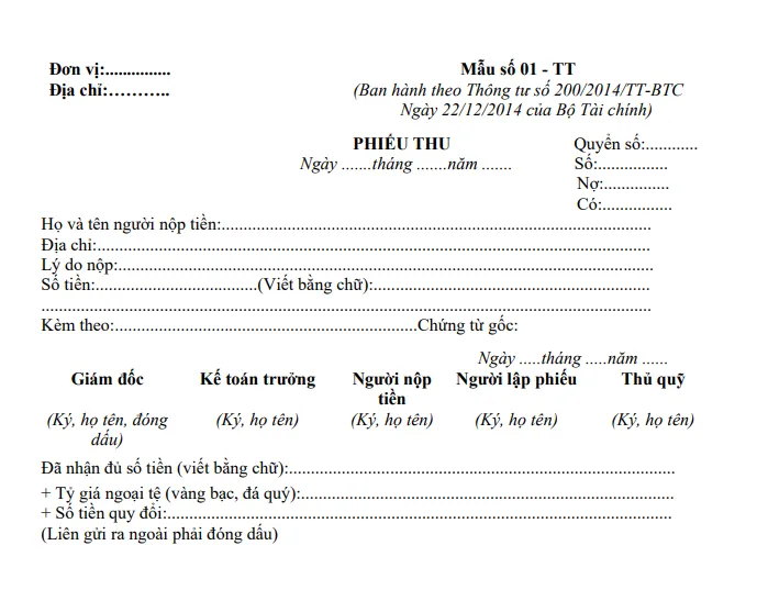 Bộ 40 Mẫu Phiếu Thu, Phiếu Chi 2025 Word, Excel, PDF: Tải Miễn Phí! phieu thu innhanh.pro .vn1