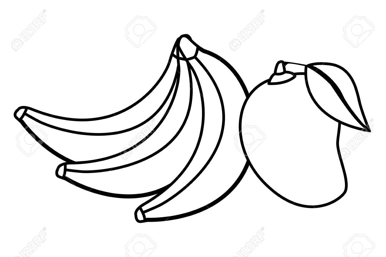 hinh-to-mau-qua-xoai-cho-be-tap-to-4 delicious mix of fruit cartoon in black and white