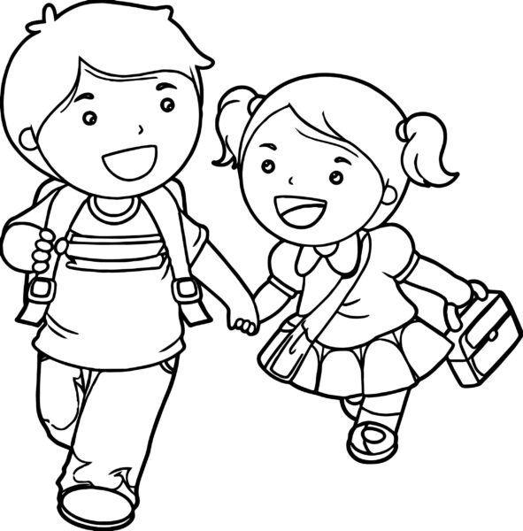hinh-ve-den-trang-be-di-hoc-6-591x600-1 Boy And Girl Coloring Pages Boy And Girl Lets Go School Coloring Page Wecoloringpage