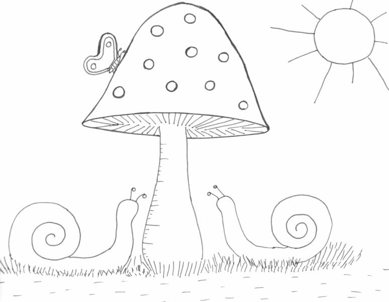 hinh-ve-den-trang-cay-nam-cho-be-to-mau-2-774x600-1 Printable gomba pillang³ és csigák rajz drawing mushroom snail and