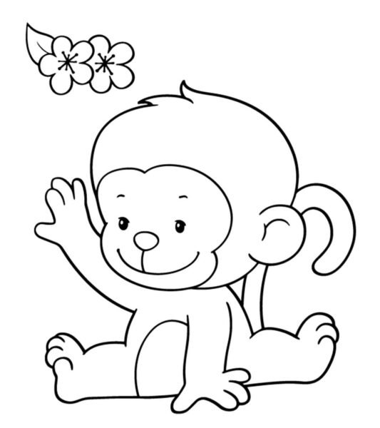 Hình vẽ đen trắng con khỉ cho bé tô màu (2)