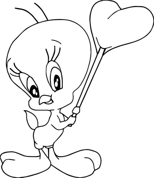 Cool Tweety Heart Balloon Coloring Page wecoloringpage