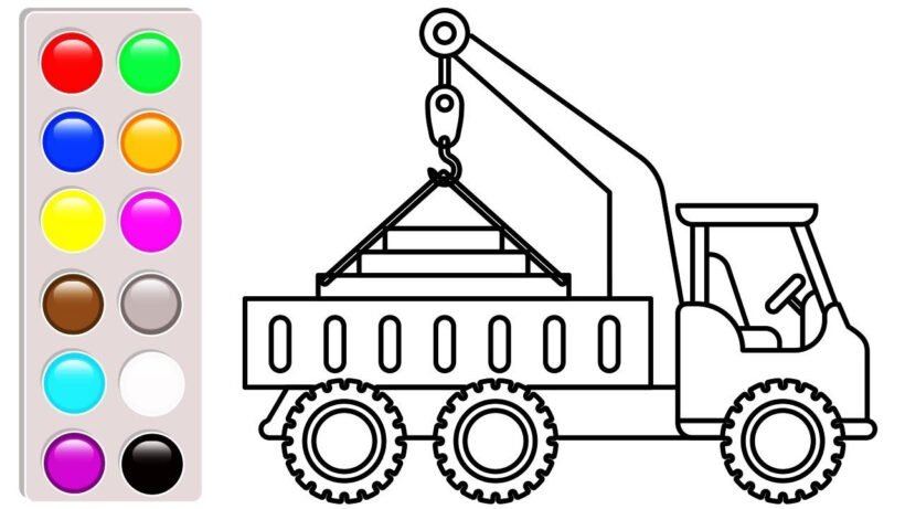 Printable Learn colors with Crane Truck Coloring Pages Construction Vehicles