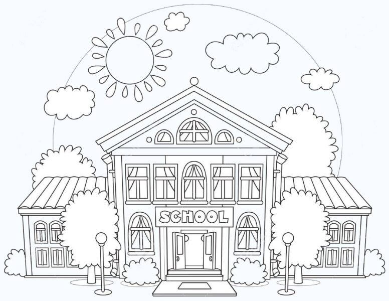 Tranh tô màu phong cảnh trường học