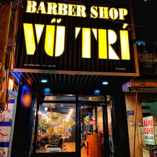 Biển Quảng Cáo Barber Shop Inox Mạ Đen LED RGB