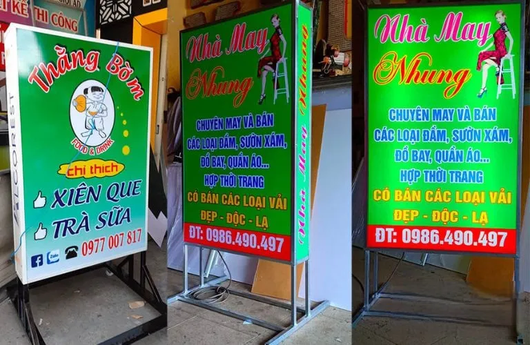 Biển Vẫy Có Chân Inox 304 LED 2 Mặt Bang gia lam bien vay co chan tai Quang Cao 24H