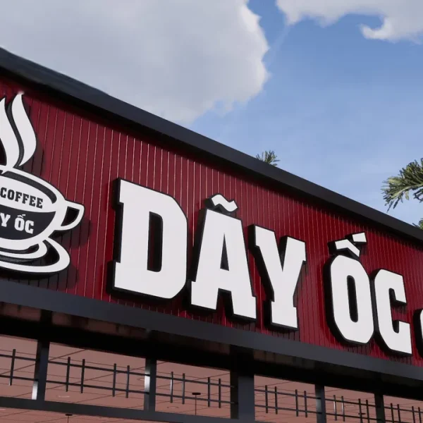 Bảng Hiệu Cafe Alu Nâu Vintage LED Vàng Ấm Bang hieu cafe san vuon Hoa hop voi thien nhien