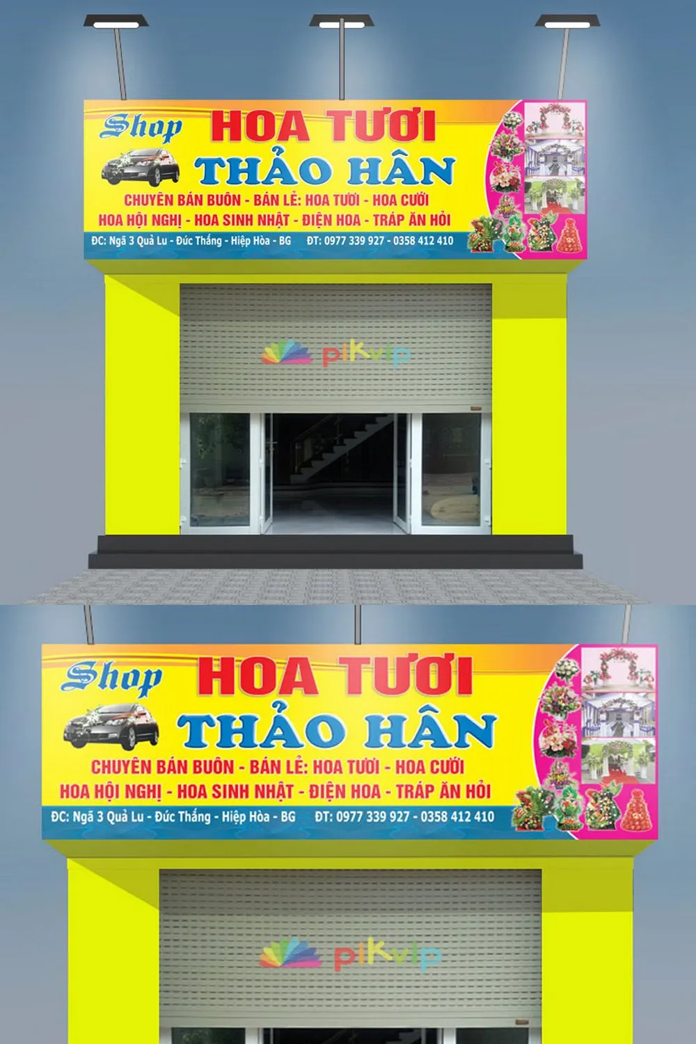Biển Quảng Cáo Shop Hoa Mica Hồng LED Trắng Bien quang cao shop hoa