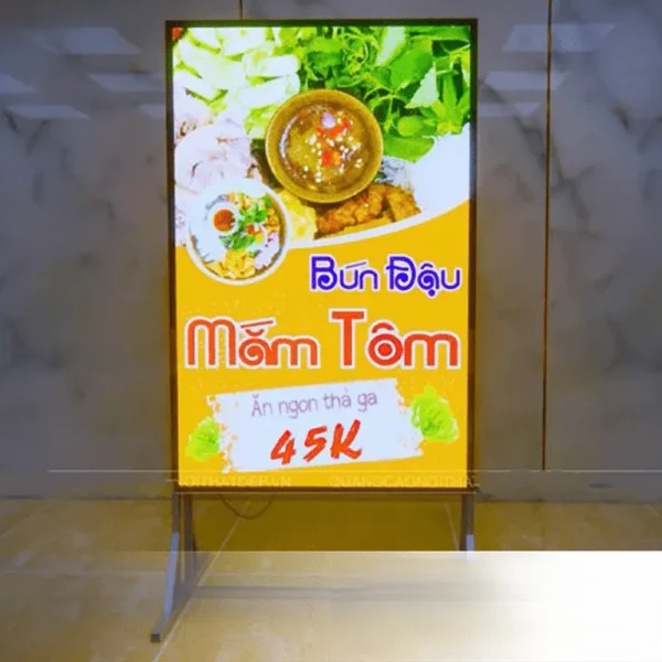 Biển Vẫy Đứng Mica LED 2 Mặt Chân Inox