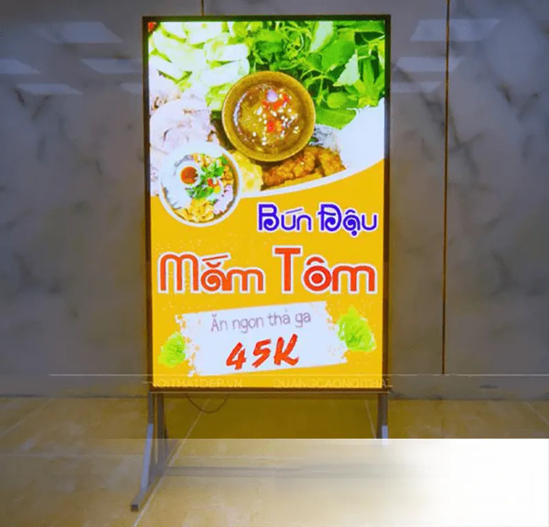 Biển Vẫy Đứng Mica LED 2 Mặt Chân Inox Bien vay dung