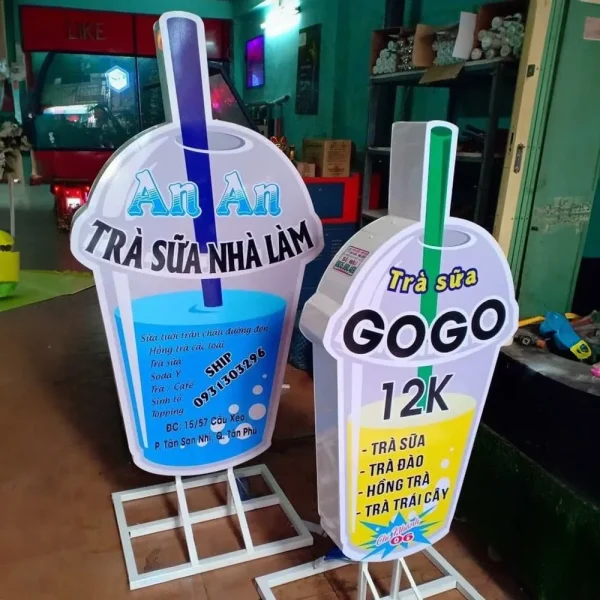 Biển Vẫy Trà Sữa Mica Hồng LED RGB 70x50cm