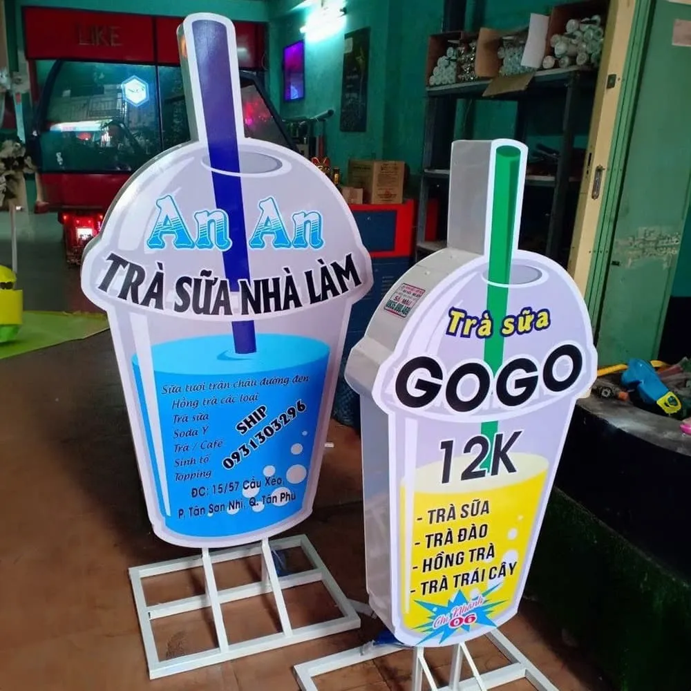 Biển Vẫy Trà Sữa Mica Hồng LED RGB 70x50cm Bien vay tra sua