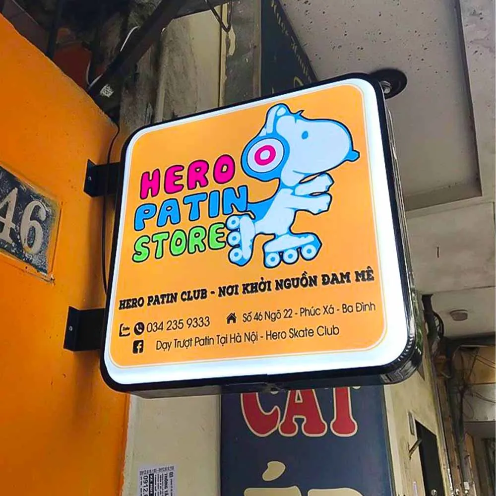 Biển Vẫy Vuông Mica LED Viền Inox 60x60cm Bien vay vuong