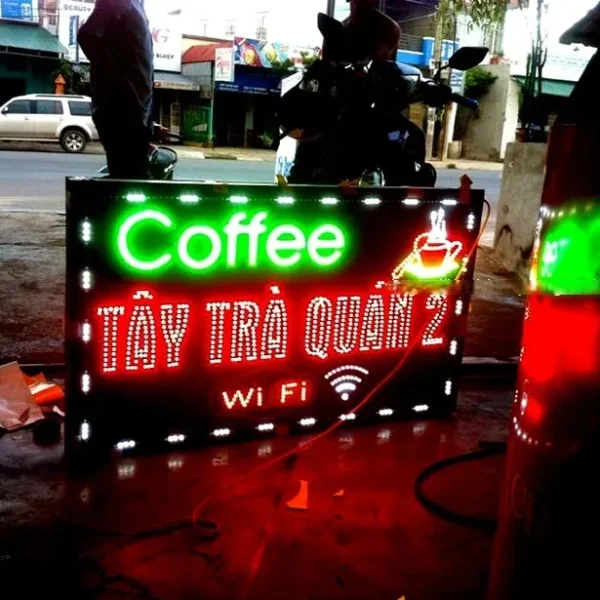 Biển Vẫy Cafe Mica Nâu LED Neon 80x60cm Cac Loai Bien Vay Quan Cafe Pho Bien Tai Quang Cao 24H