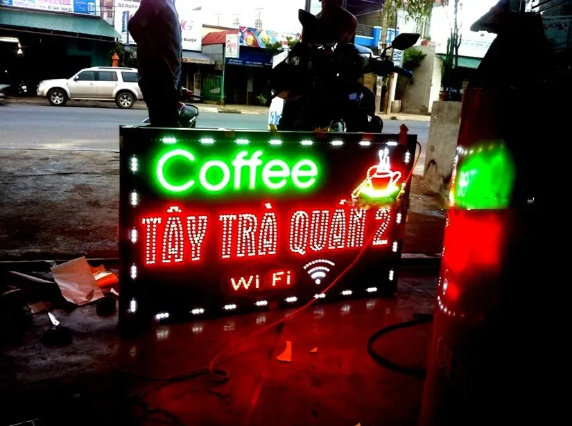 Biển Vẫy Cafe Mica Nâu LED Neon 80x60cm Cac Loai Bien Vay Quan Cafe Pho Bien Tai Quang Cao 24H