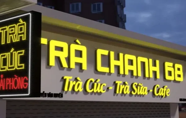 Bảng Hiệu Cafe Alu Nâu Vintage LED Vàng Ấm Dich vu lam bang hieu cafe tron goi tai Quang Cao 24h