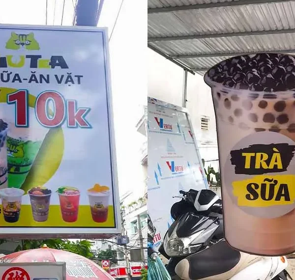 Biển Vẫy Trà Sữa Mica Hồng LED RGB 70x50cm Quy trinh lam bien vay tra sua chuyen nghiep tai Quang Cao 24H