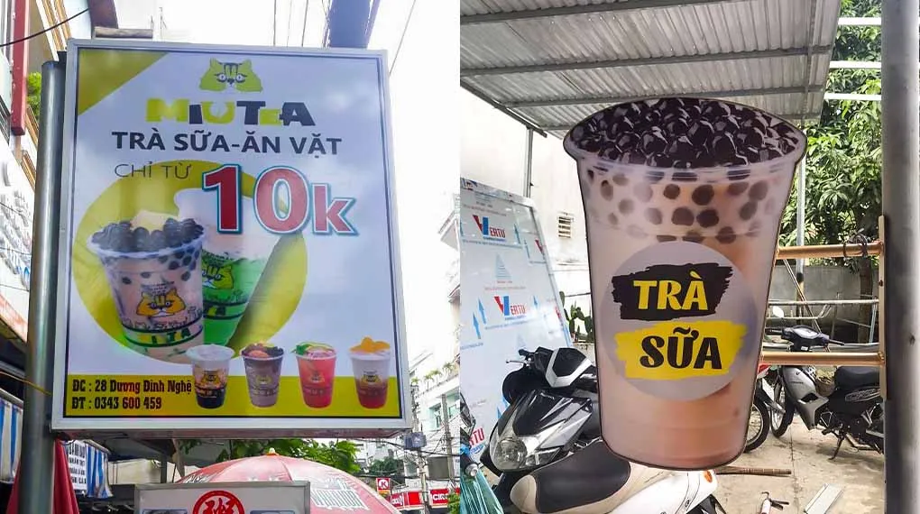 Biển Vẫy Trà Sữa Mica Hồng LED RGB 70x50cm Quy trinh lam bien vay tra sua chuyen nghiep tai Quang Cao 24H