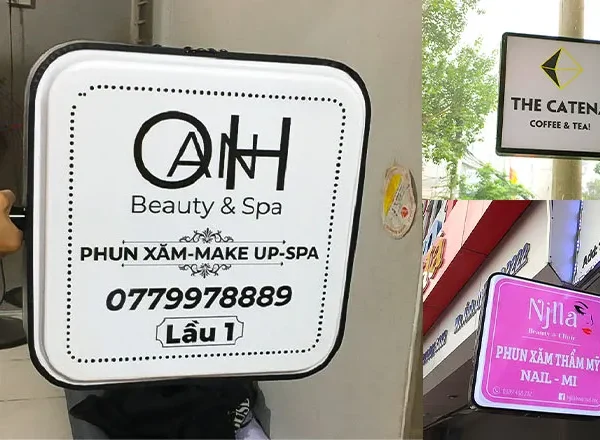 Biển Vẫy Vuông Mica LED Viền Inox 60x60cm Quy trinh lam bien vay vuong tai Quang Cao 24H