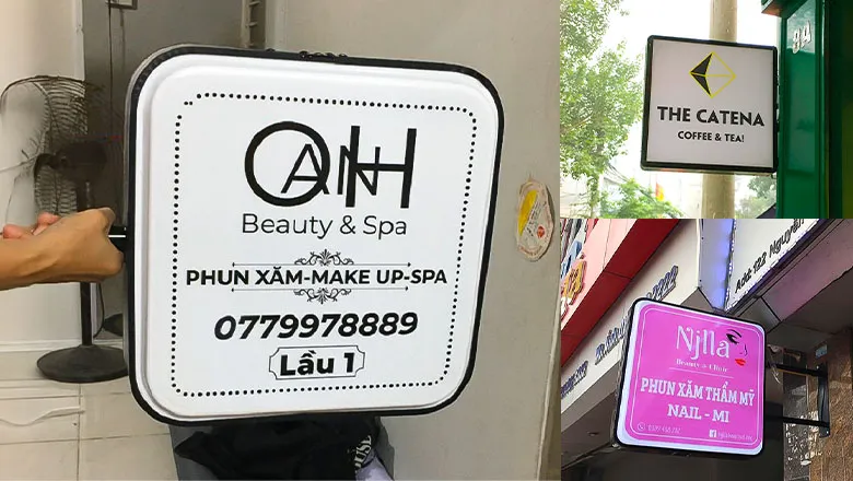 Biển Vẫy Vuông Mica LED Viền Inox 60x60cm Quy trinh lam bien vay vuong tai Quang Cao 24H