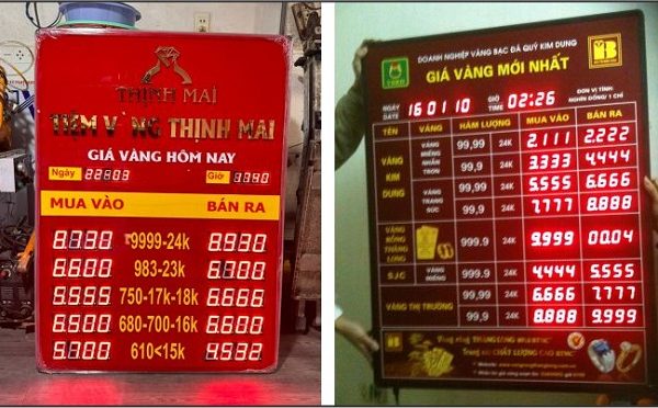 Mẫu Bảng Hiệu Tiệm Vàng Bạc Đẹp, Phong Thủy bảng điện tử led giá vàng