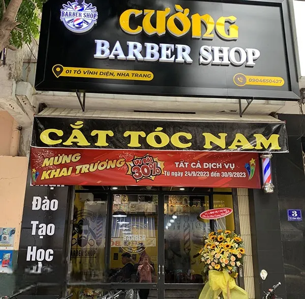 Biển Quảng Cáo Barber Shop Inox Mạ Đen LED RGB bang hieu barber shop dep 6