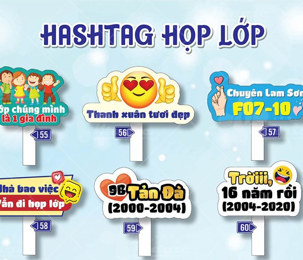 Mẫu Bảng Hashtag Cầm Tay Chụp Hình Đẹp, Ấn Tượng hashtag cầm họp lớp